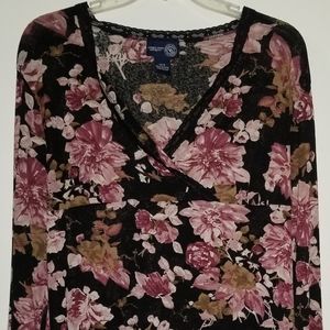 Sheer Floral Print Flare Sleeve Empire Waist Top